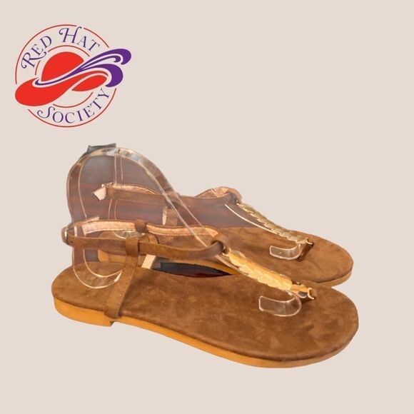 NEW Red Hat Society Brown Gold Thong Sandals 41 - Picture 2 of 4